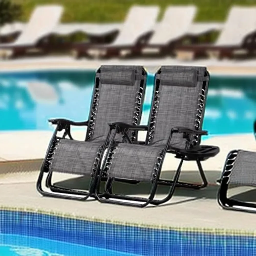 

Set of 2 Relaxing Recliner Patio Chairs, Adjustable Steel Mesh Zero Gravity Lounge Chairs with Pillows