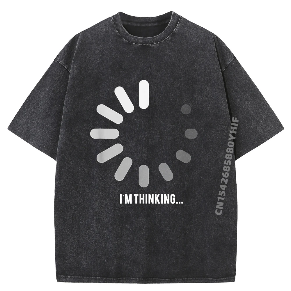 

I Am Thinking Loading Computer Green And White Graphic T Shirt Couples Harajuku Casual Washed Clothes