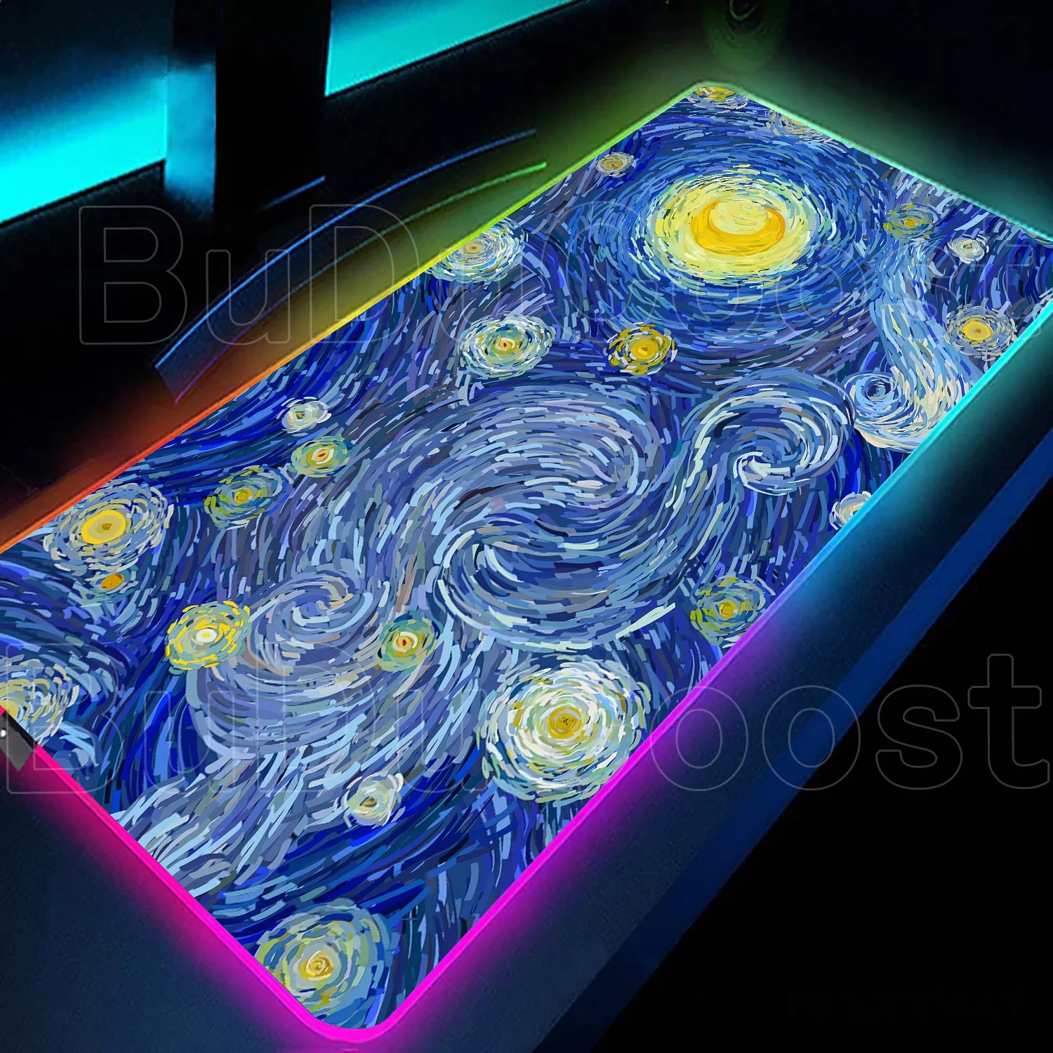 

Van Gogh Famous Starry Sky Painting RGB Mouse Pad Gaming XXL Home Office Game Mousepad Office Natural Non-slip Rubber Table Mats
