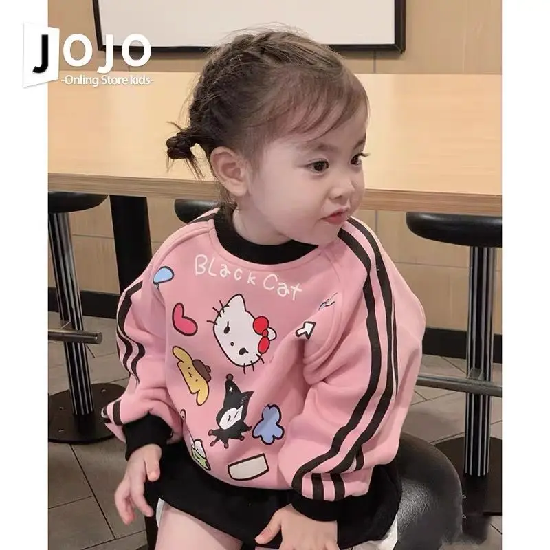 

Hello Kitty New Kawaii MINISO Ins Children Jacket Shirt Cute Cartoon Fashion Long Sleeve Hooded Clothing Gifts for Girls