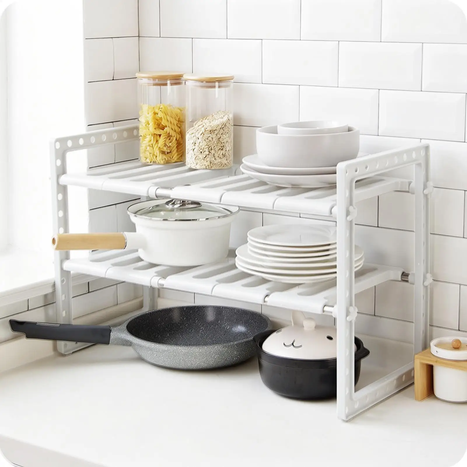 

2-слойная расширяемая полка для хранения под раковиной, органайзер, полка для шкафа, расширяемая полка-органайзер для кладового шкафа, стола для ванной комнаты