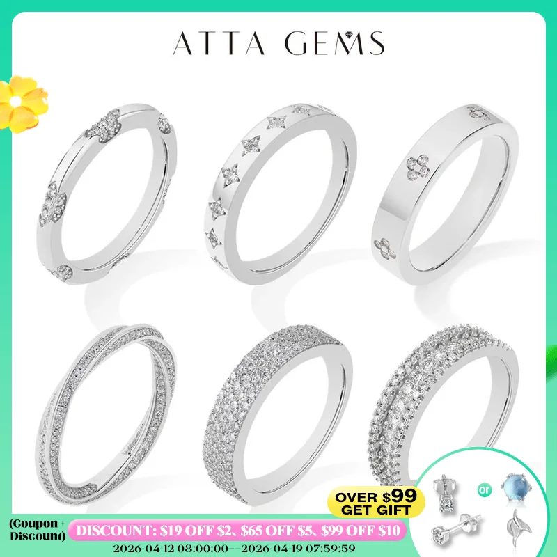 

ATTAGEMS New Moissanite Rings D VVS1 925 Silver 18K White Gold Plated Women Men Wedding Ring Engagement Band Party Jewelry Gifts