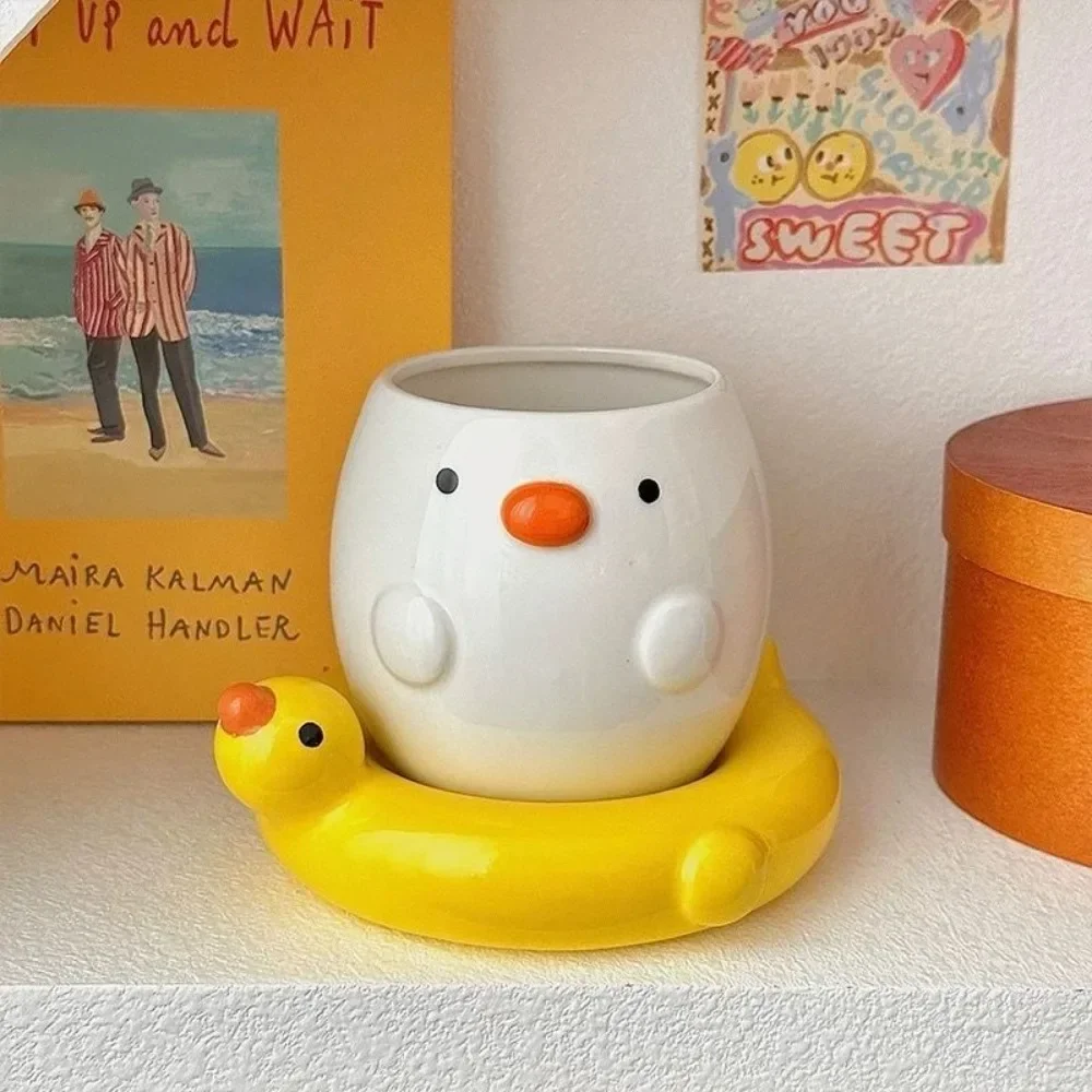 

3D Yellow Duck Coffee Cup Plate Ceramic Mug 480ml Breakfast Juice Household Milk Cartoon Coffee Cups Birthday Gift Drinkware