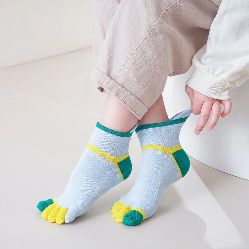 5 Pairs Children's Five Finger Ankle Socks Pure Cotton Bright Color Boneless Seamless Sports Toe Socks for Baby Boys Girls