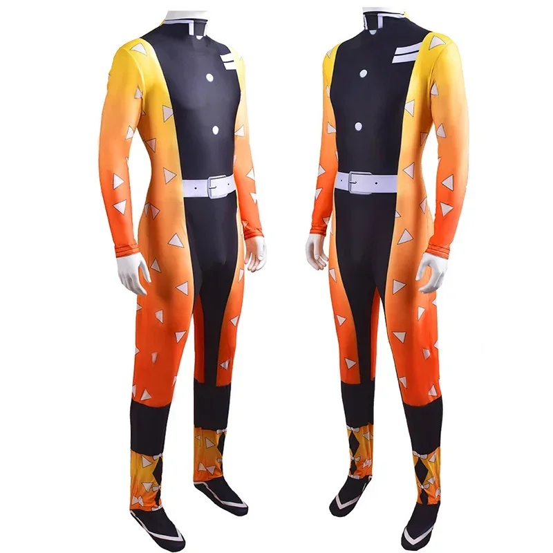 Anime Adult Kimetsu No Yaiba Cosplay Costume Agatsuma Zenitsu Zentai Fullbody Bodysuit Lycra One-Piece Suit