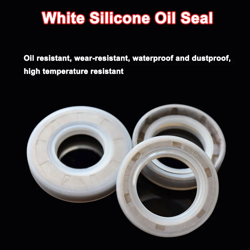 White Silicone Oil Seal - High Temp & Wear Resistant, Metal Cased Rotary Shaft Seal for Pumps/Gearboxes (Durable)