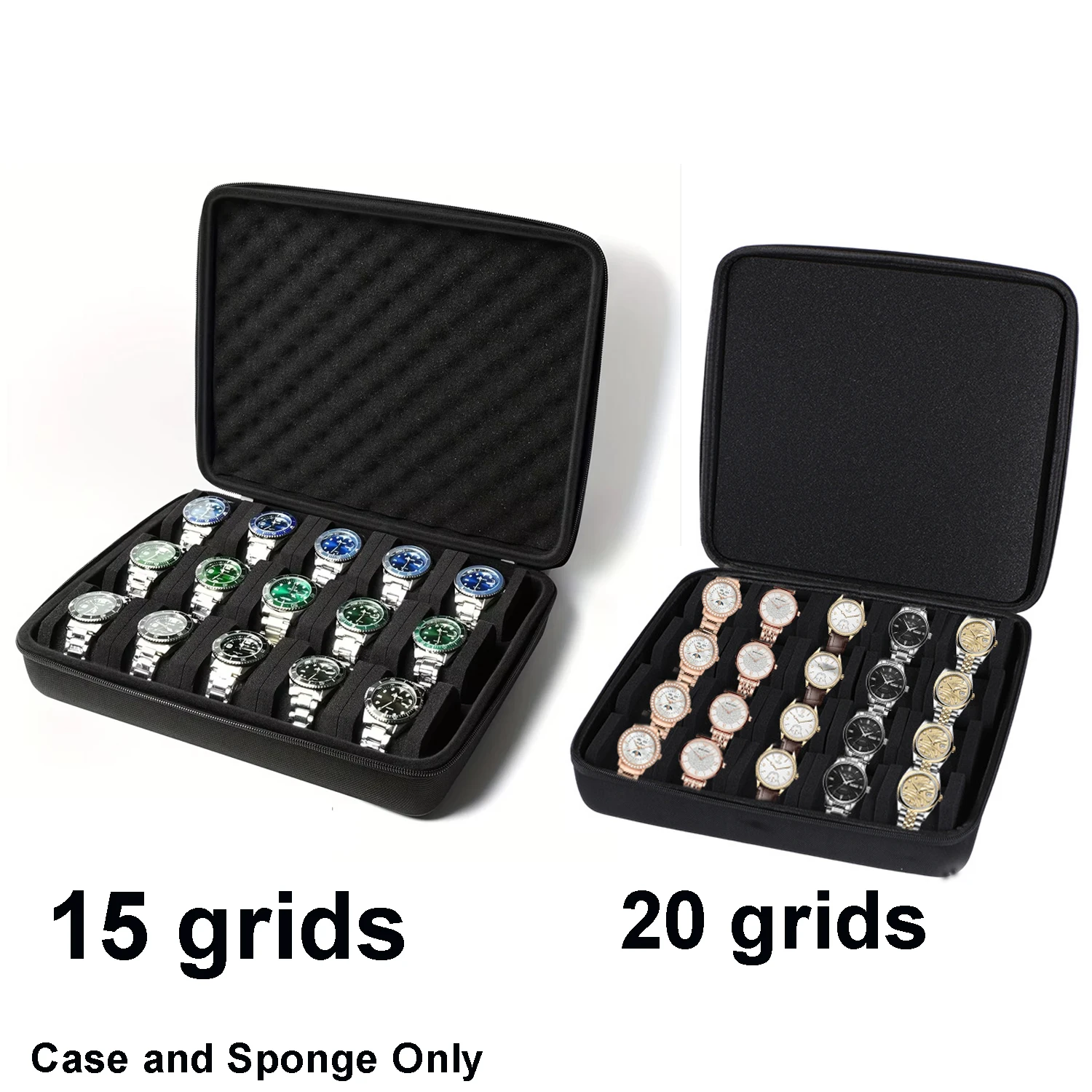 Hard-Shell 15 Slots Watch Storage Organizer Case, Watch Carry Box Fit Large And Small Watches, With Soft Foam Pillow