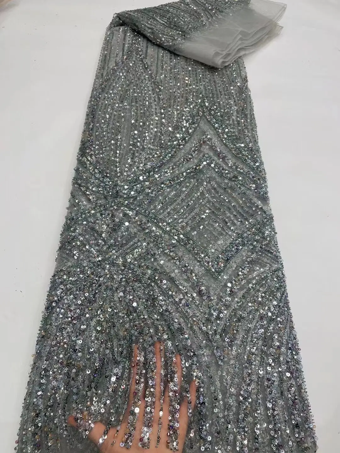 

Lace Fabric With beads L-1308266 High Quality French Embroidery Tulle African Fabric For Wedding Party Dress Sewing