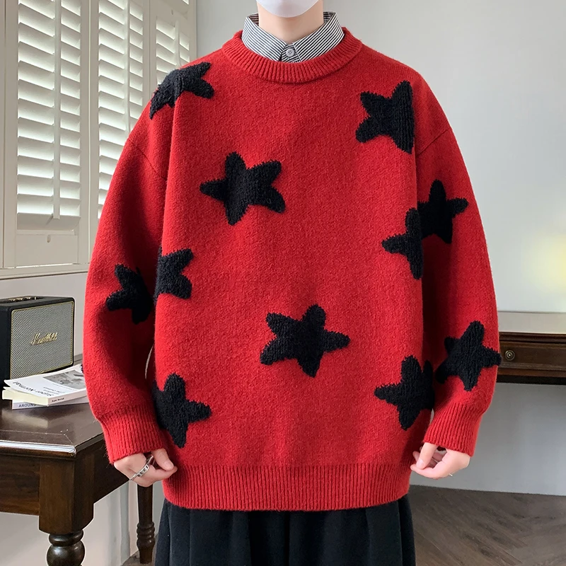 

Men Knit Sweater Thickened Warm Shirt Collar Fake Two Piece Pullover Autumn Winter Teenager Casual Men Knit Sweatercoat