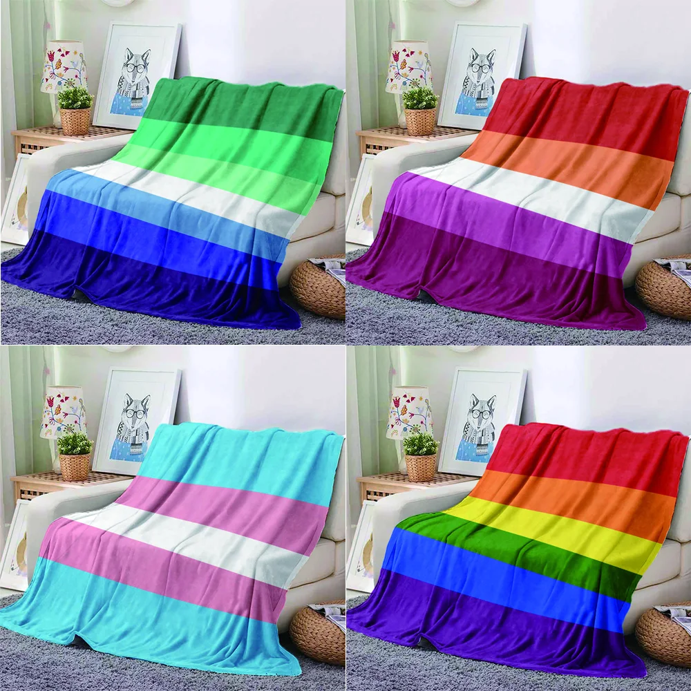 

100x130cm Polyester Flannel Blanket Four Seasons Rainbow Lgbt Pride Flag Design, Soft Non-Woven Digital Printing, Modern Style