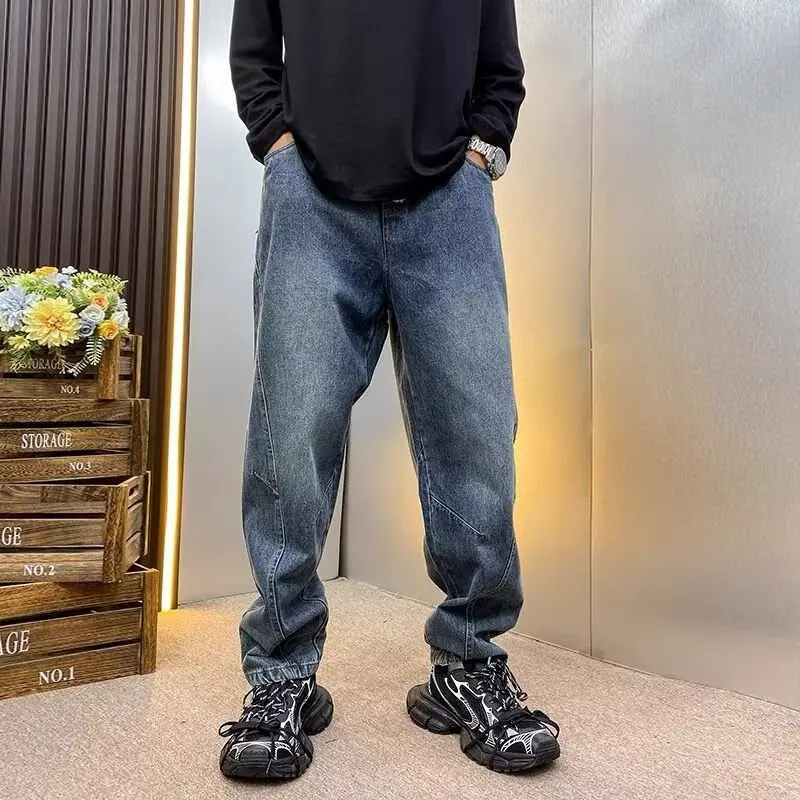 

2025 trendy American washed straight leg jeans for men, autumn vintage casual pants, trendy brand loose men's pants