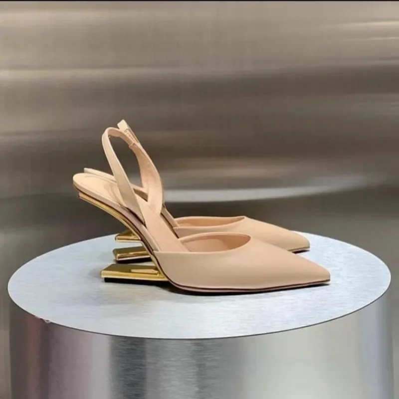 Women\'s Sandals Summer New Leather High Heels Pointed Head Over Top Slippers Fashion Temperament Abnormity with Sandals