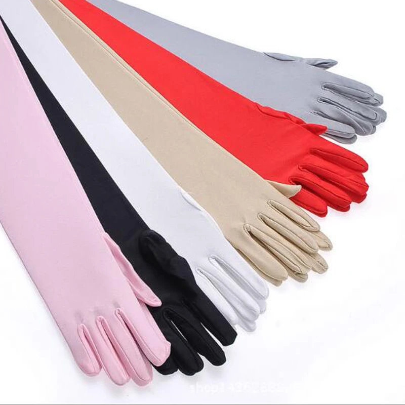 Guantes largos de satén para mujer, manoplas de colores sólidos para fiesta de noche y graduación, Otoño e Invierno