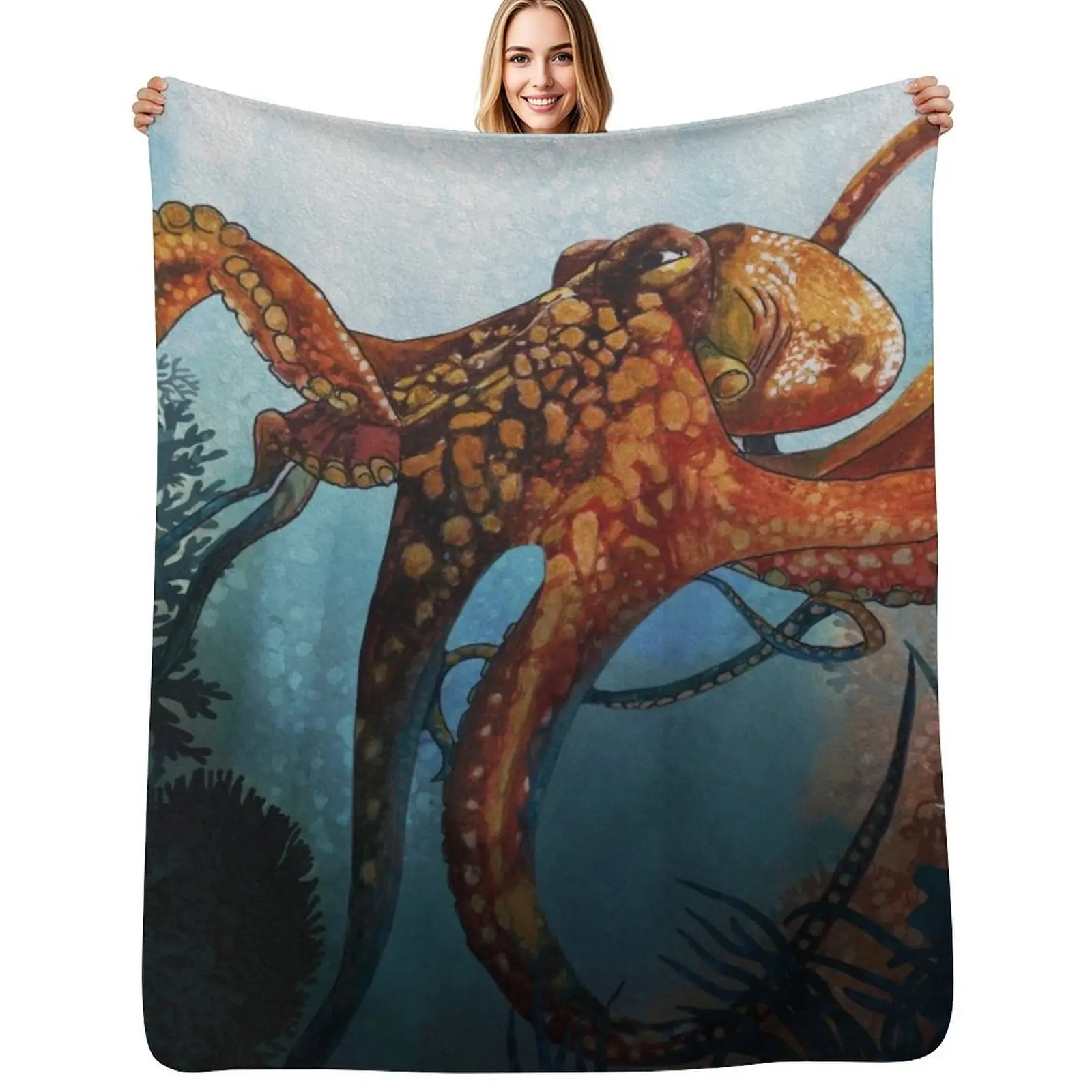 

Octopus in the Coral Reef Throw Blanket For Sofa Thin Beach Decorative Beds wednesday Blankets