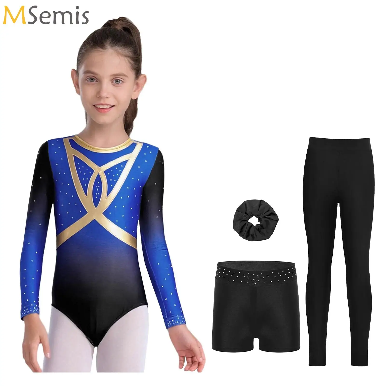 

Kids Gradient Gymnastics Leotard Bodysuit Long Sleeve Dancewear Sets Ballet Outfit for Girls Children Figure Skating Jumpsuit
