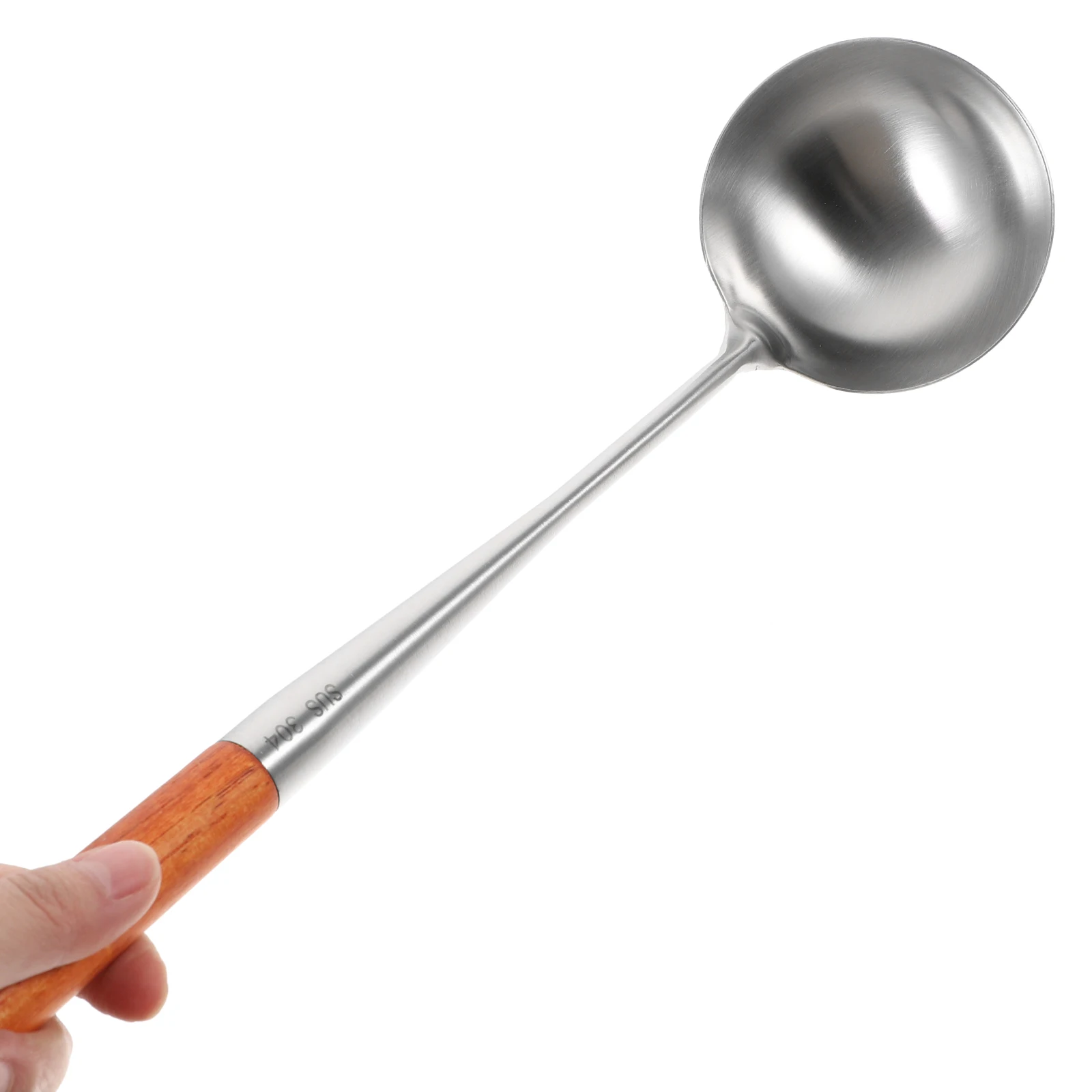 

Beech Porridge Spoon Metal Serving Long Handle Soup Chinese Asian Wood Stainless Steel