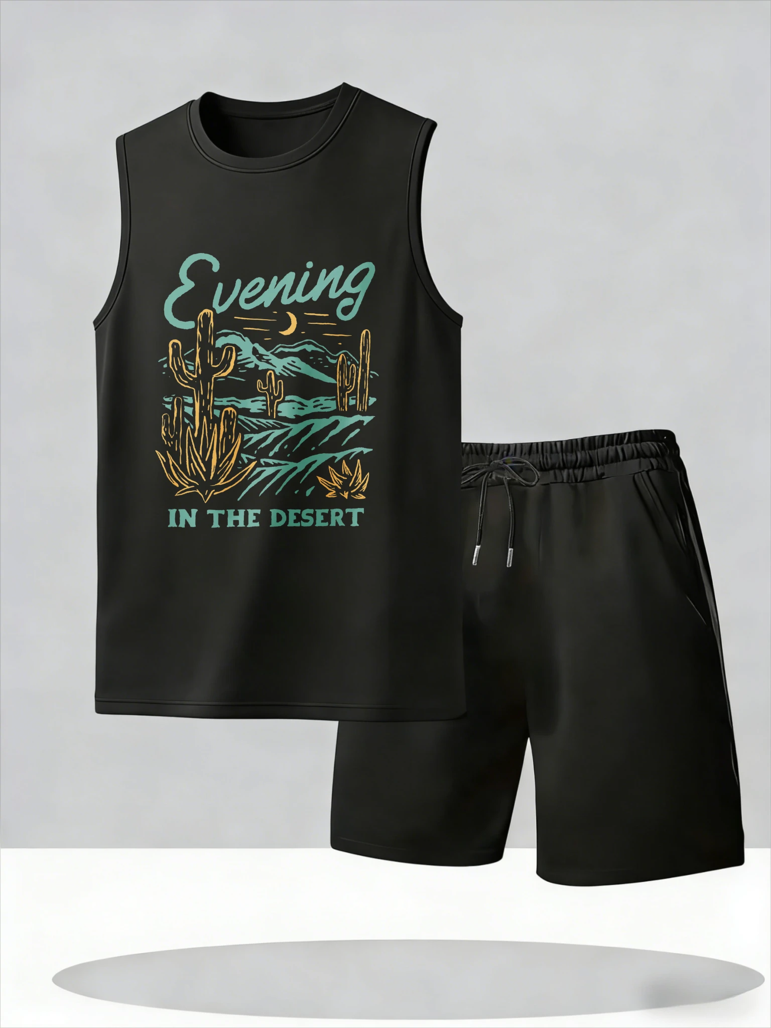 

Men's Tank Top Sets 2026 Summer Thin Quick Dry seaside crewneck beach sports oversize 2 piece set Breathable Tracksuit men