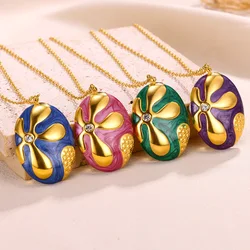 Enamel Rhinestone Oval Pendants Necklaces For Woman Gold Color Stainless Steel Necklace Bohemia Jewelry Gift Wholesale