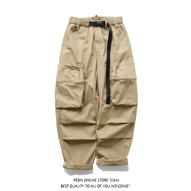 

Trendy Loose Straight Leg Men's Casual Pants Workwear Multi Pockets Retro Japanese Style Youthful Autumn Long Trousers