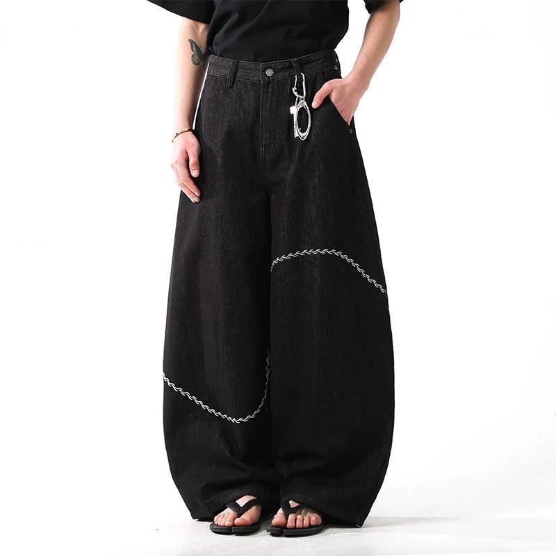 Pantaloni neri Jeans ricamati alla moda da uomo Pantaloni larghi dritti scimitar a gamba larga dal design americano
