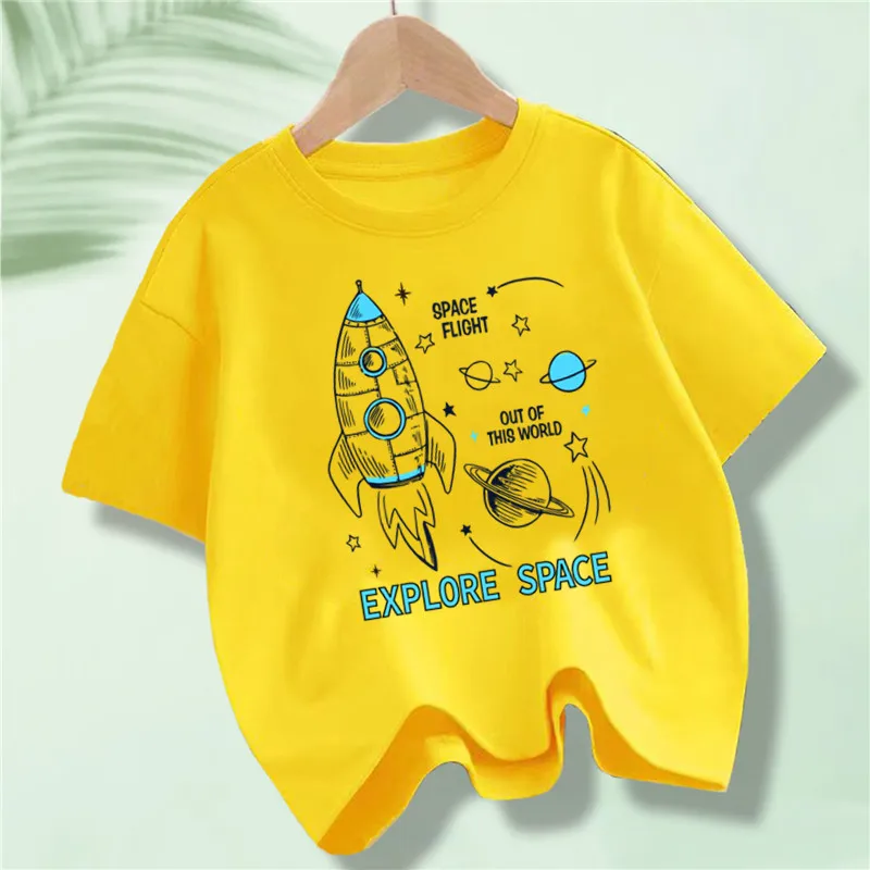 New Arrival Cartoon Space Rockets Boys Girls T Shirts Summer Short Sleeve Children\'s Clothes Kids Tees Tops