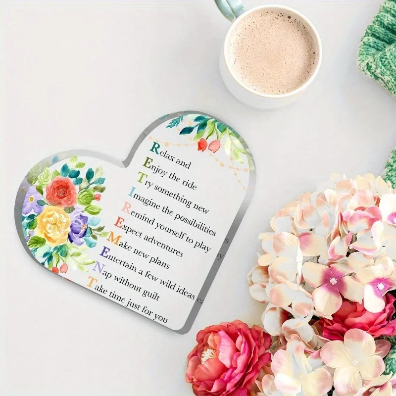 Happy Retirement Gift Heart Shape Crystal Desktop Sign with Inspirational Message for Coworker Boss Mom