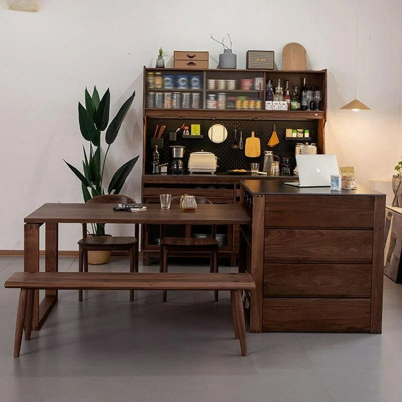 

Customizable Nordic black walnut solid wood island platform rock slab cave board kitchen cabinet bar