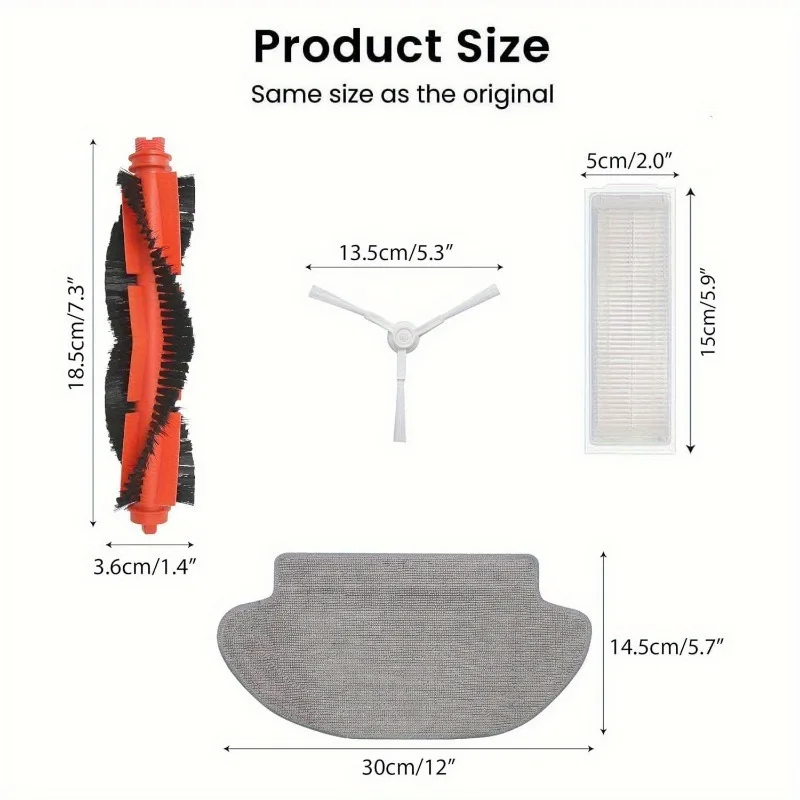 For Xiaomi RoboVac S10/S12/B106GL Accessories: Main Brush, Side Brush, Mopping Pad, Filter, Cleaning Brush