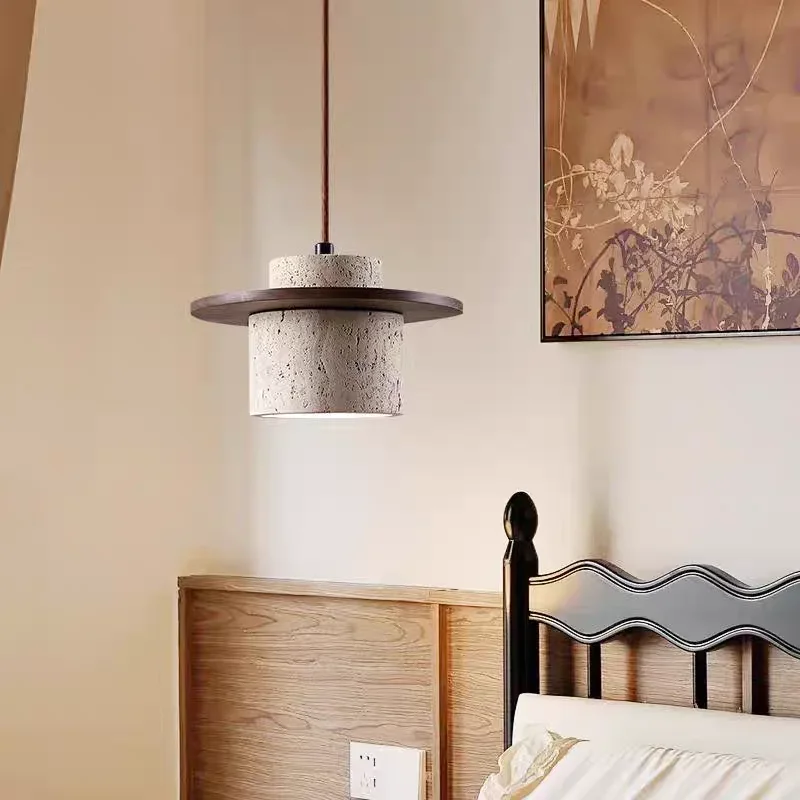 

Yellow Travertine Pendant Light Japanese Wabi Sabi Style Restaurant Bar Table Lamp Creative Cream Retro Art Bedroom Lighting