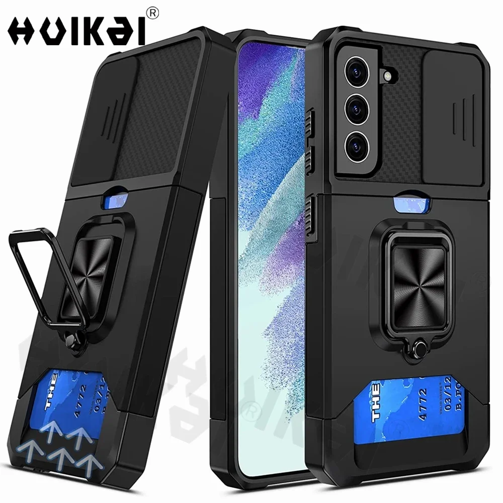 Military Grade Protective Wallet Case for Samsung Galaxy S23 FE S24 S23 Ultra S21 Note 20 A54 Slide Camera Cover Stand Kickstand