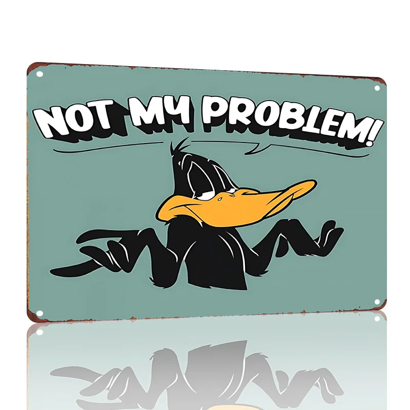 Panneau en métal vintage Daffy Duck « Not My Problem » - Art mural rétro de dessin animé avec fond bleu, décoration durable pour intérieur/extérieur