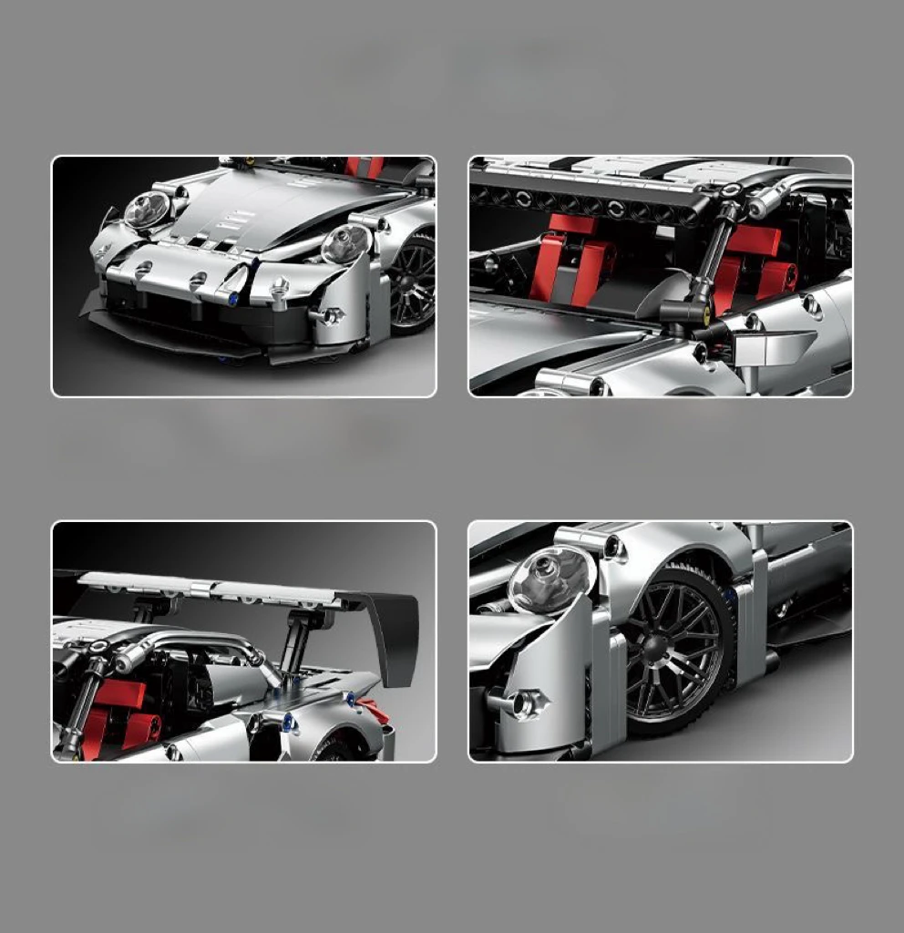Simulation Silver GT Race Car Mini Bricks Ornament, Detailed Engine Sport Vehicle DIY Assembly Tabletop Brick Decor