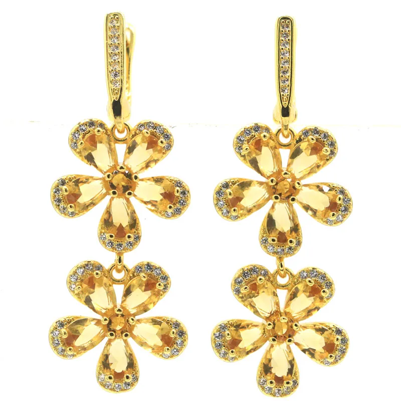 

47x17 мм великолепные 9,9 г цветы в форме золотистого цитрина женские свадебные серьги золотого и серебряного цвета