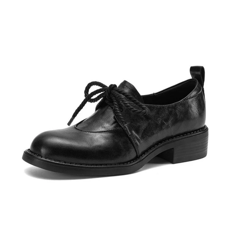 French Vintage Simple Lace-up Loafers Spring New Super Soft Kitten Heel Women's Single Shoes view 3