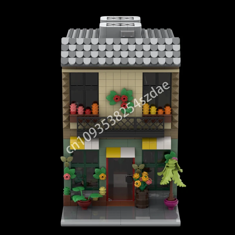 

951 шт. MOC цветочный магазин, модульные здания, строительные блоки, детские конструкции STEM, креативная рождественская игрушка, подарок, пластик