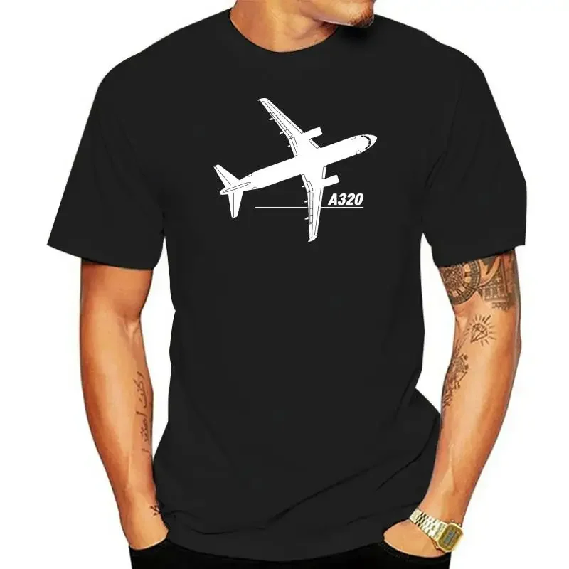 Men T Shirt 2024 Summer 100% Cotton Cartoon Classic Airbus A320 Aircraft Plan View Normal Short Sleeve Cotton T Shirts