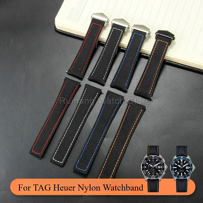 Straight Interface Deployment Buckle for TAG Heuer Carrera Monaco Black Nylon Watch Strap Quick Dry Moisture Repellent Flexible