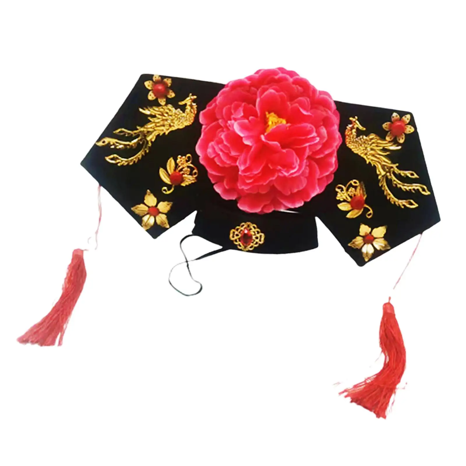 Qing Headband with Tassel Props Embellished Chinese Hair Hoop Floral Hairband for Birthday Holiday Party Performance