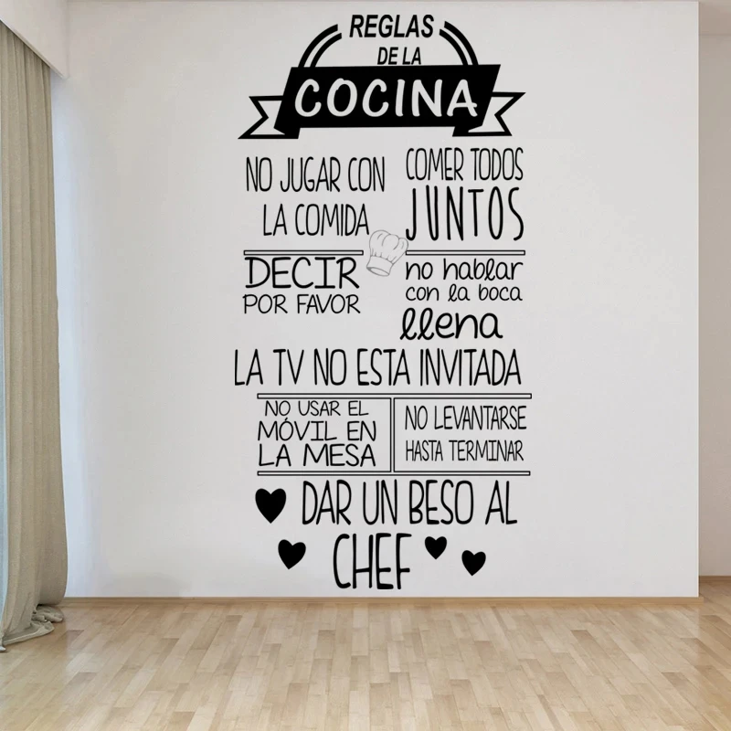 1 pc nice Reglas De La Cocina Spanish text Wall Sticker Removable Wall Stickers Diy Wallpaper for kitchen home decor  Decals
