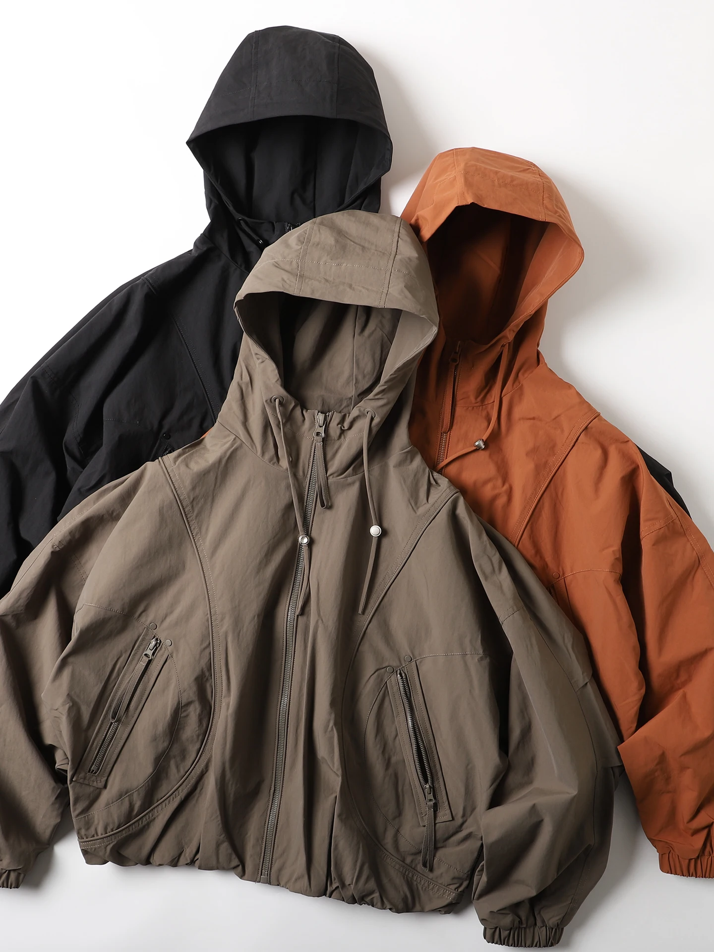 

American Retro Splice Loose Batwing Sve Hooded Jaet Men's Casual Faion Outerwear Polyester Fiber Zipper Closure Pure C...