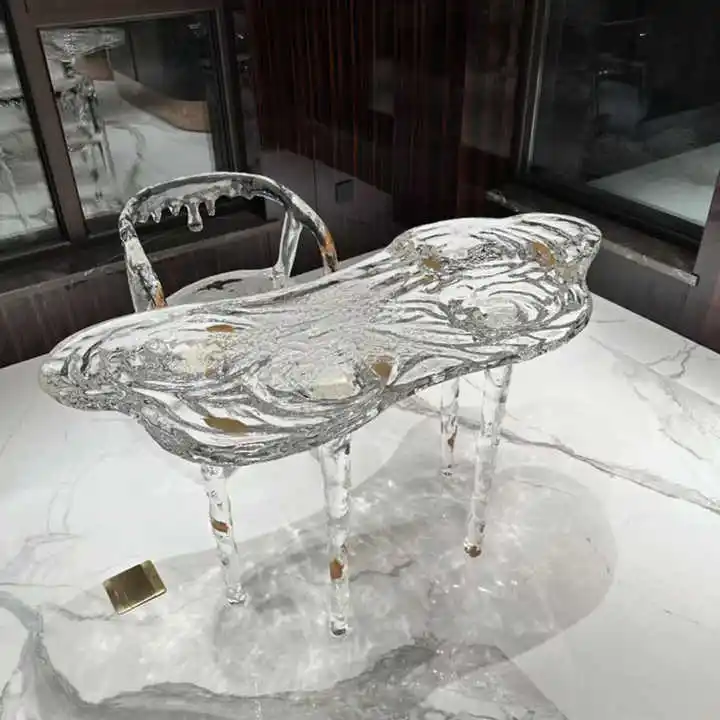 Irregular Shape Glacier Waterfall Transparent Tea Table Epoxy Resin Water Ripple Dining Table for Villa Hotel Home Furniture