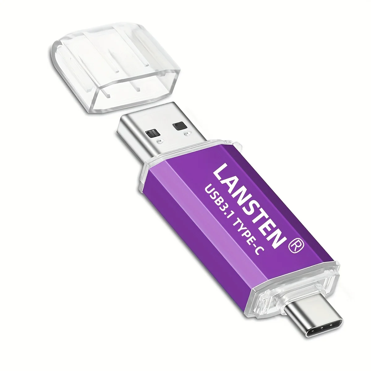 LANSTEN 64GB/128GB/256GB USB C Flash Drive 3.1 Write Speed Up to 40-60MB/s Read USB Drive for Android Phones PC (Purple)