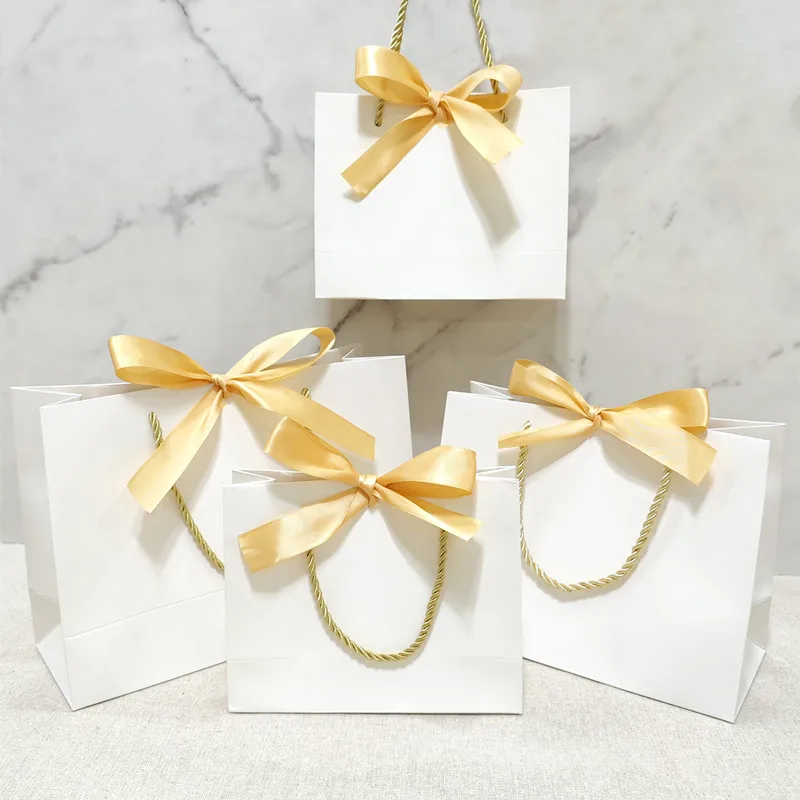 

10pcs Jewelry Paper Bag Cosmetics Gift Bag With Ribbon Wedding Packaging Box For Birthday Party Bag/Pajama Wig Book Wholesale