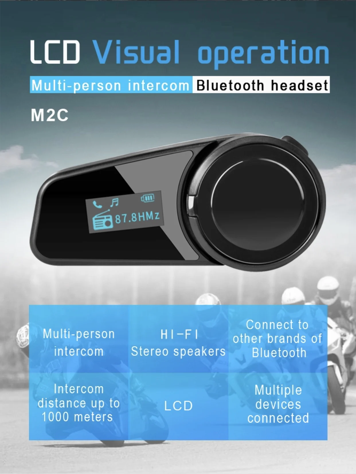 Maxto M2c 1000M Lange Intercom Range Bluetooth Hoofdtelefoon Motorfiets Helm Headset Met 2 In 1 Microfoon