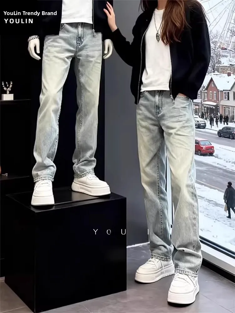 

Джинсы Cleanfit Light Blue Knife с прямыми штанинами, мужские, в американском стиле High Street, узкая версия, расклешенные длинные брюки