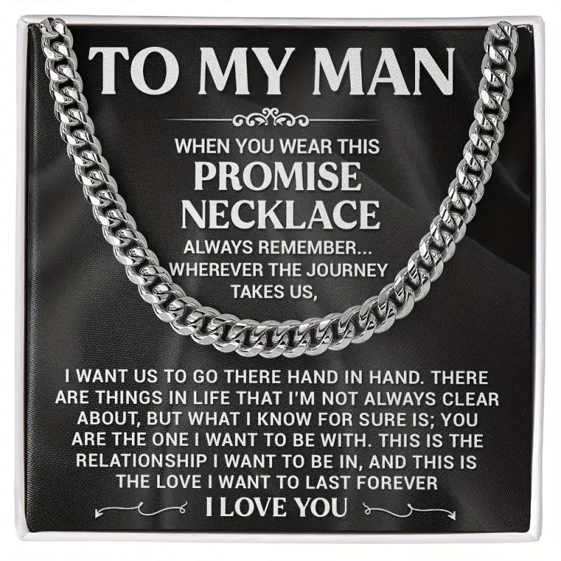 Cuban Link Promise Necklace for Men and Women - Perfect Gift for Boyfriend,Birthday, Christmas - Comes with Gift Box and Card