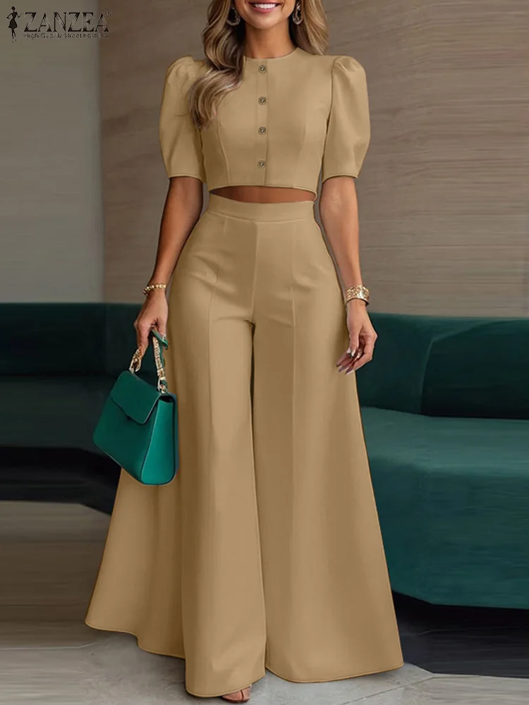 2025 stilvolle Frauen 2 Stück Sets ZANZA Sommer Hose Sets 2PCS Elegante Kurzarm Bluse Breite Bein Hosen Anzug OL arbeit Outfits