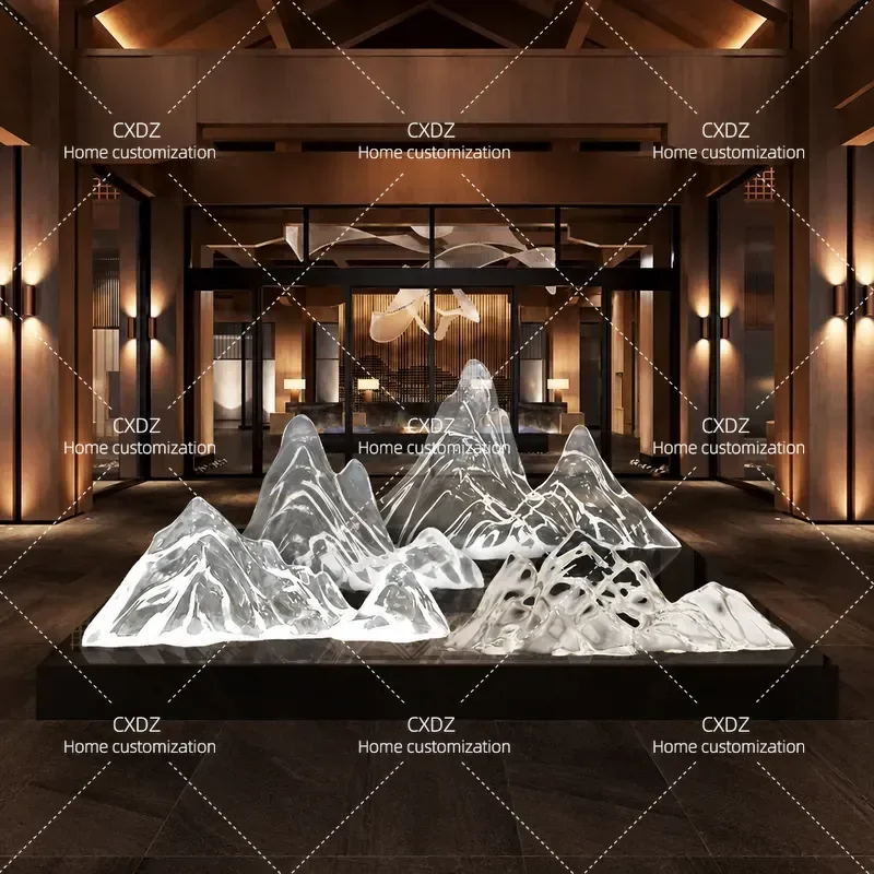 Chinese Transparent Resin Rockery Ornament Large Creative Floor Sculpture for Hotel Living Room Entrance Soft Decoration
