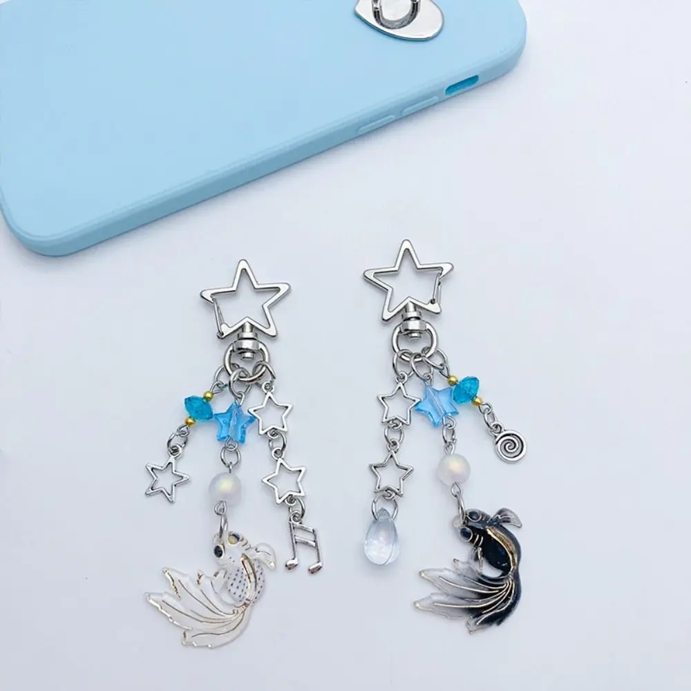 Kawaii Spice Girl Style Koi Star Bead Chain Handmade Sea Theme Y2k Key Chains Little Fish Y2k Lucky Charm Phone Pendant Lanyards