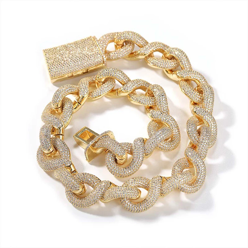 

20mm Big Hip Hop 5A+ CZ Stone Bling Iced Out Infinity Round Cuban Link Chain Necklace for Men Rapper Jewelry Gold Silver Color